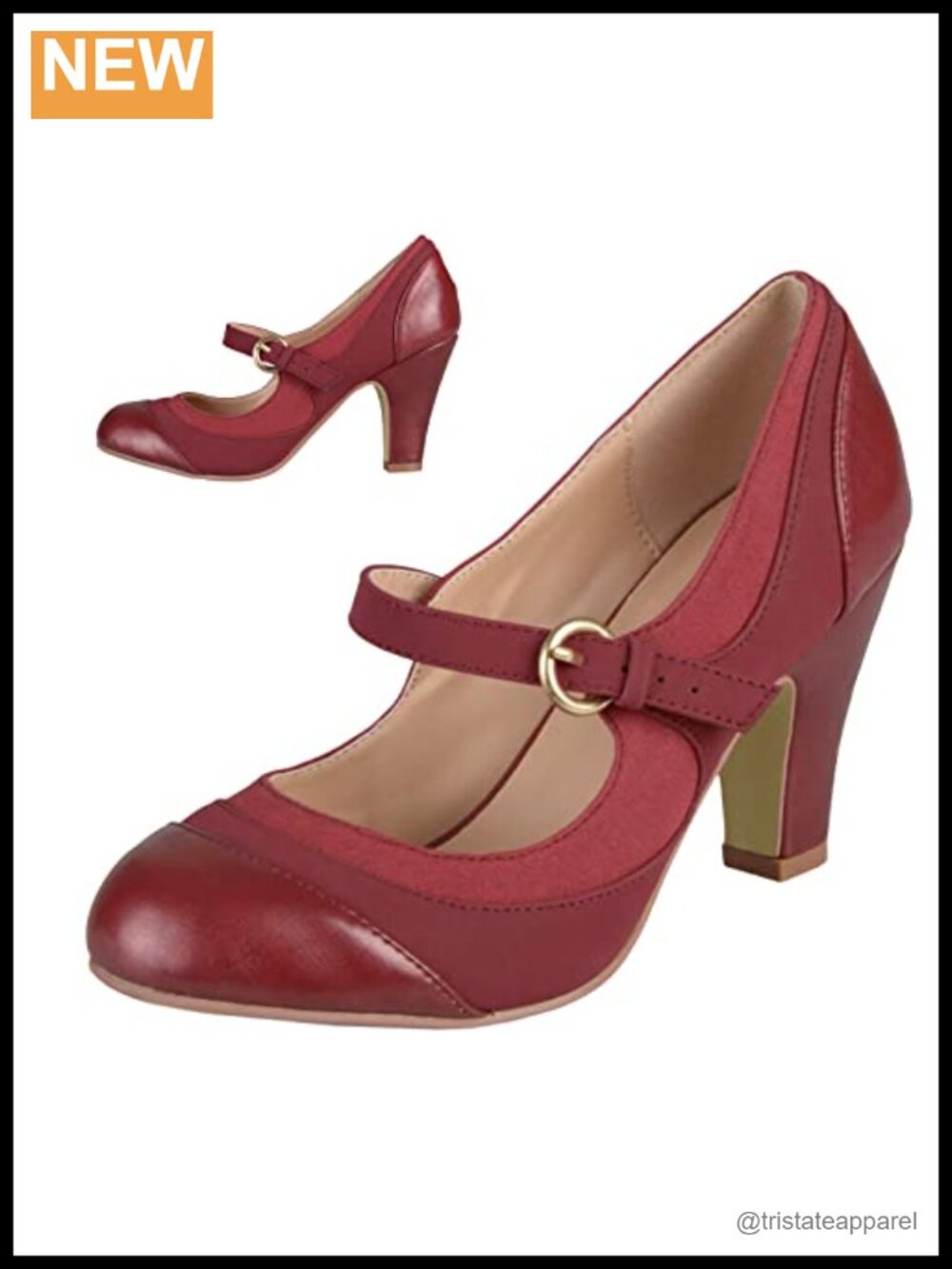 Kitten Heel Mary Jane Pumps Ankle Strap Faux Leather